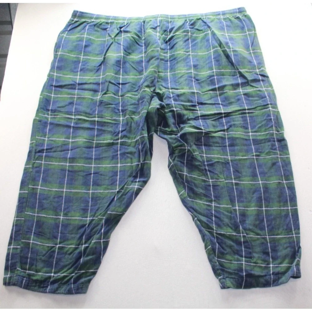 KingSize Men's Pajama Pants Big & Tall 6XL Blue Green Plaid Elastic Waistband